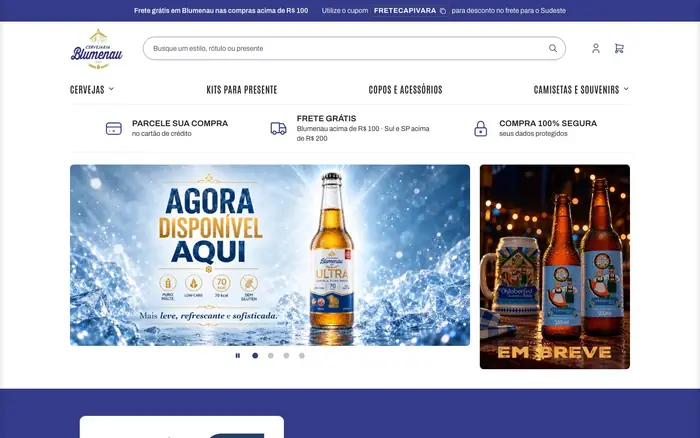 Home page of the Cervejaria Blumenau store mockup