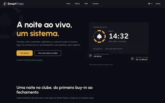 Smart Poker home page with an example tournament timer